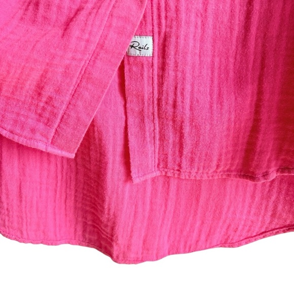 Rails Ellis Shirt XS Hibiscus Pink Button Down Top Gauze Cotton - Picture 12 of 15